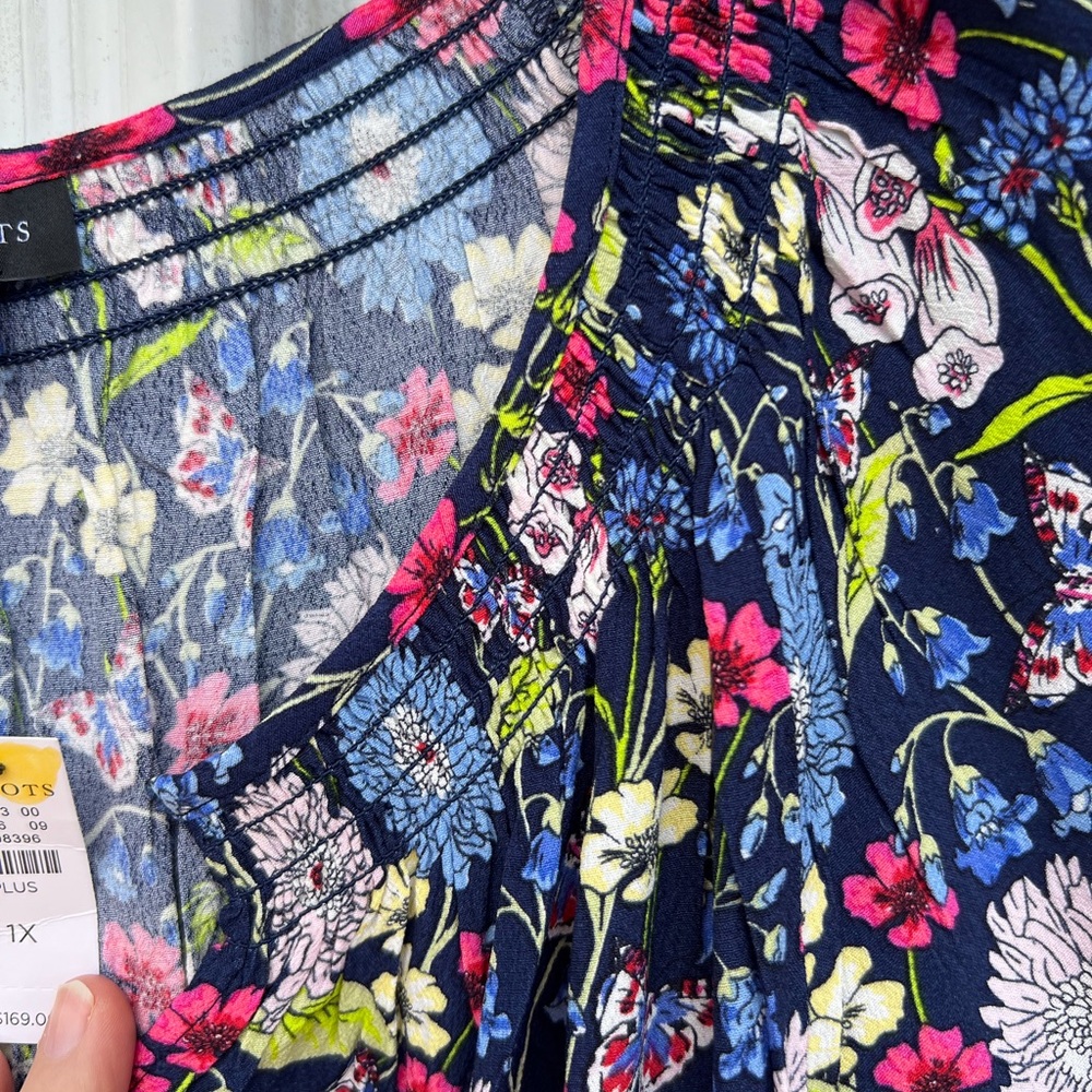 NWT Talbots Pretty Navy Butterflies & Floral Tea Length Elastic Waist Dr… - Picture 3 of 6